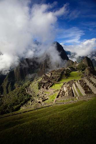 machu picchu aerial view of mountains ruins
